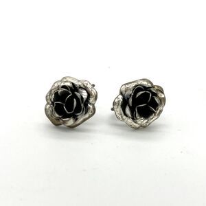 Vintage Danecraft Sterling Silver Rose Flower Screw Back Earrings Art Deco Style